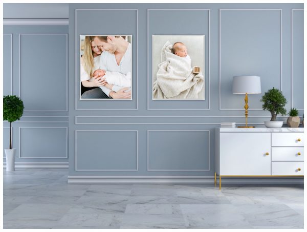 Light and airy newborn photography in Manhattan, NY, displayed as wall art decor in a cozy and modern home