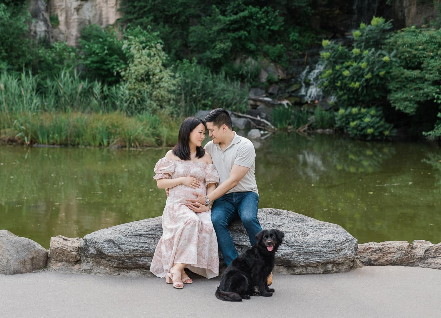 Including pets in Park Slope maternity photography adds warmth and personality